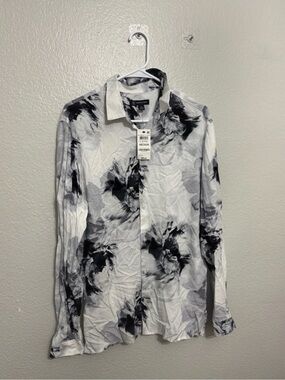 INC International Concepts Black & White Floral Button-Up Shirt